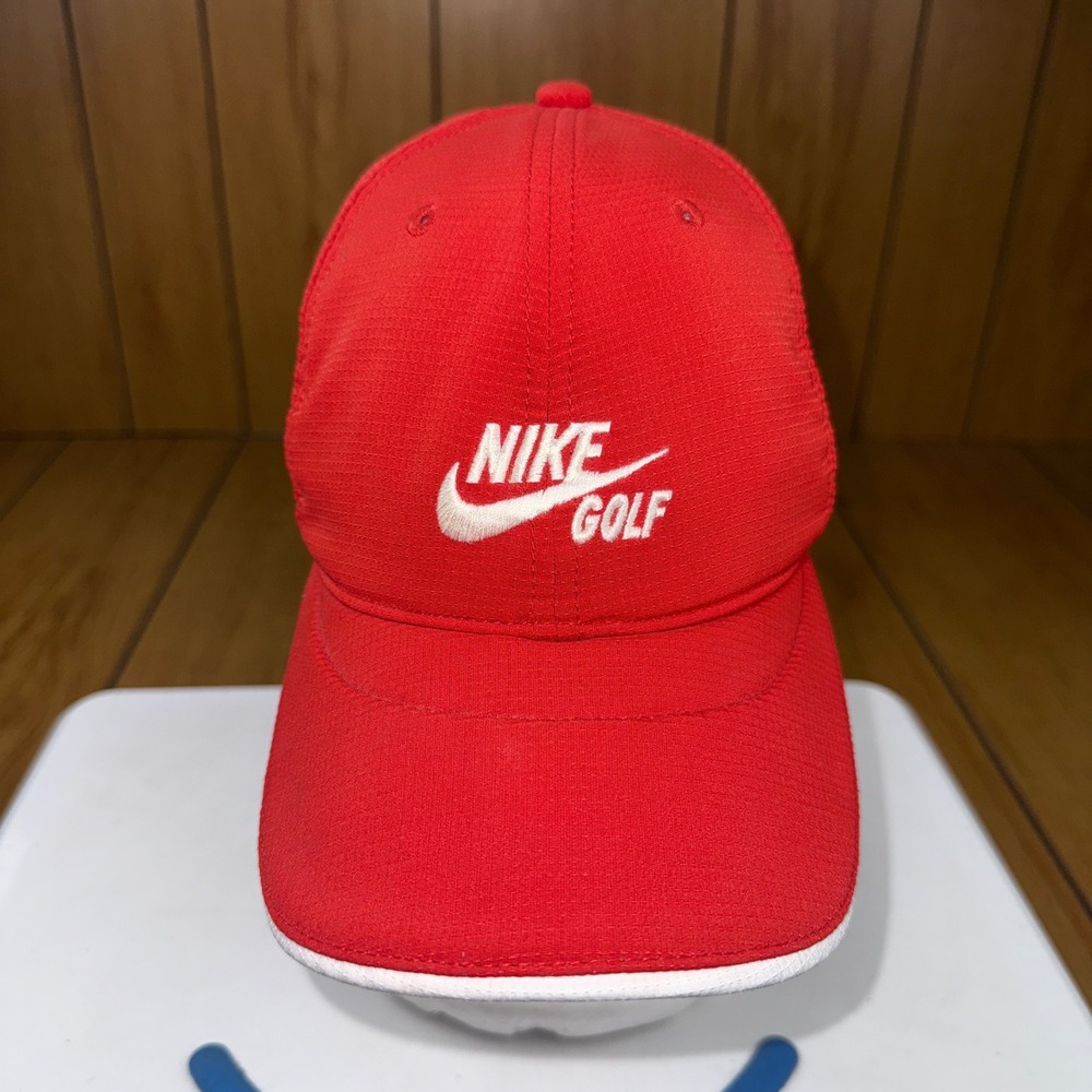 Nike Golf Red Performance Adjustable Hat White Embroidered Logo Cap 573062